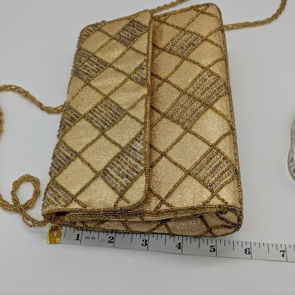 Vintage La Regale Gold Beaded Checkered Shoulder Bag - Picture 10 of 11